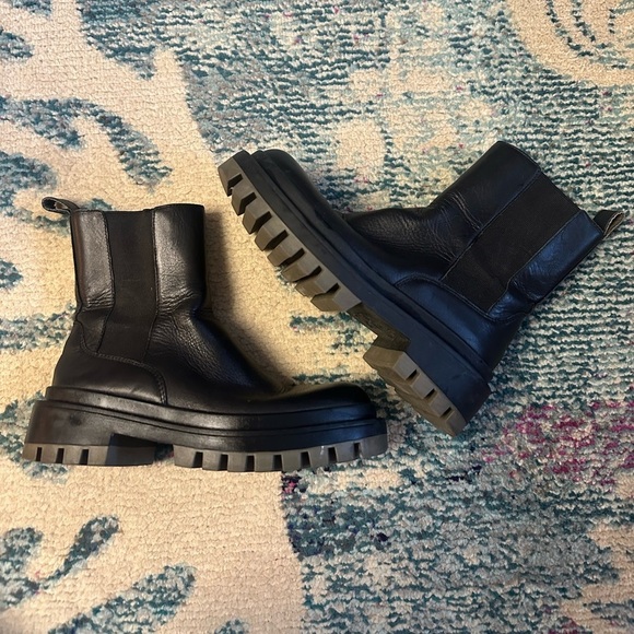 Zara Shoes - Zara Chunky Lug Sole Black Leather Boots
